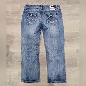 Mek Denim Jhansi Cropped Embellished Pocket Distressed Denim Jeans Women's 28
